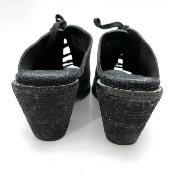 Woolrich Suede Lace Up Open Toe Heel Clog Mules Metal Rings Steampunk Cosplay - Picture 12 of 16